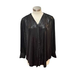 NWT Smash + Tess Collab Womens Shirt Superstar Button Down Metallic Black Sz. M